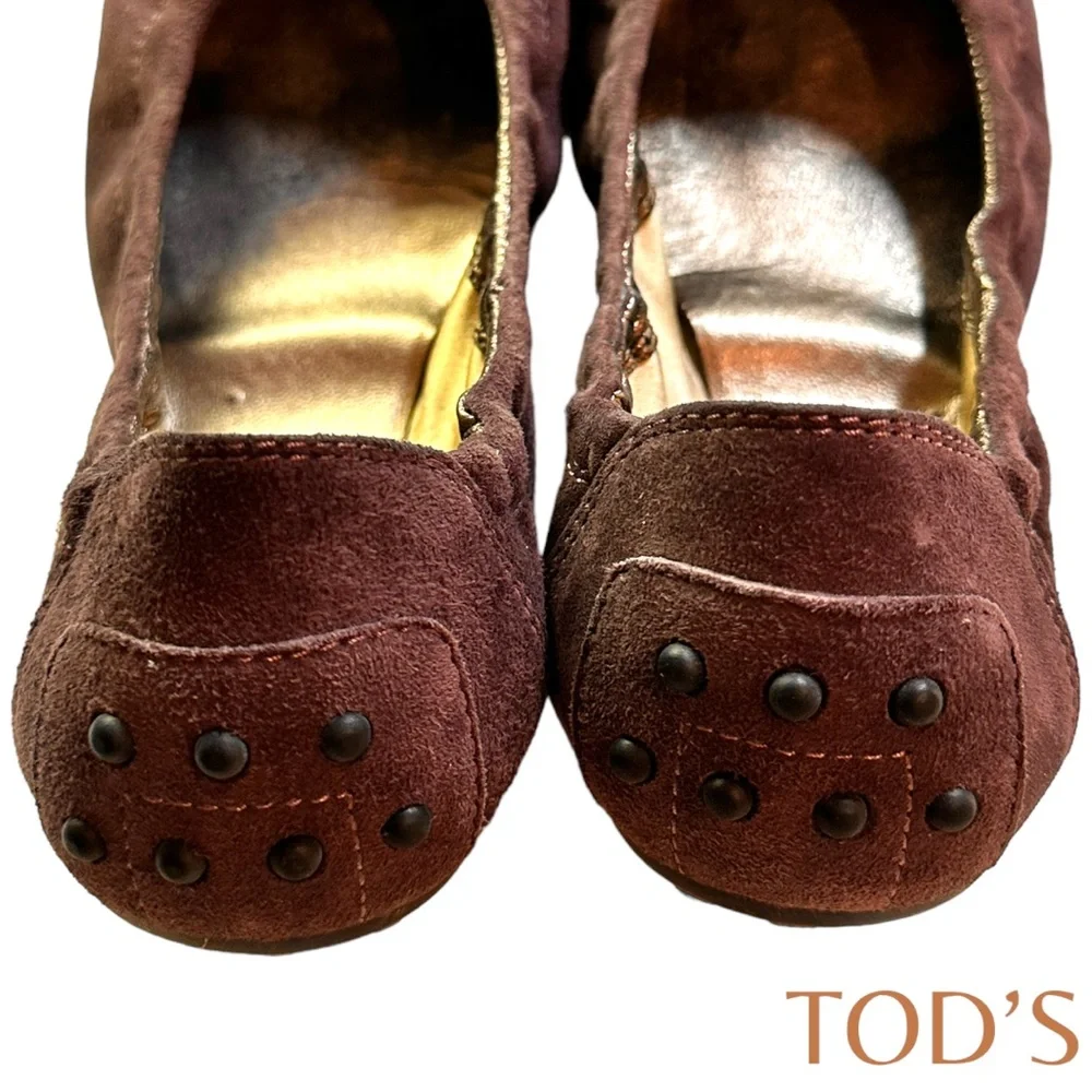 Tod's Ballerina Dee Fibbietta Ballet Flat / Chocolate & Grey (Size 36) - Picture 7 of 10